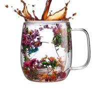 DzpKrka Tazas de café de doble pared, 250/390 ml, tazas de vidrio de flores secas con asa, tazas de café antiquemaduras, taza de vidrio con flor seca para jugo de leche, mamá, esposa, amiga