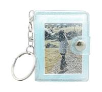 dzqad Mini llavero de fotos - pequeño álbum de fotos con 24 bolsillos, colgante de portátil transparente - para cartera, mochila, adultos, hombres, mujeres, cumpleaños, boda, escuela, azul, Se