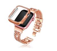 DZTXYP Cristales y Cowboy Metal Cadenas Compatible con Apple Watch Pulseras con Carcasa Brillante 38 mm, 40 mm, 41 mm, 42 mm, 44 mm, 45 mm, iWatch Serie 8, 7, 6, 5, 4, 3, 2, 1, SE, Oro Rosa, 40mm