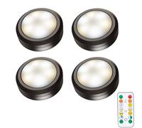 Dzxin Puck Lights Black Luces LED Pilas, 4 PCS Luz LED Inalámbrica Nocturna Luz LED Adhesiva Luces LED Armario para Vitrina, Armario Pasillo Armario Cocina