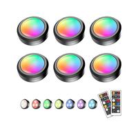 Dzxin Puck Lights RGB Black Luces LED Pilas, 6 PCS RGB Luz LED Inalámbrica Nocturna Luz LED Adhesiva Luces LED Armario para Vitrina, Armario Pasillo Armario Cocina
