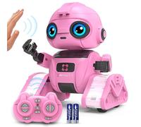 Dzxlin Robot juguete para niños - Recargable, ojos LED y música, robot RC con sensor de gestos para niños a partir de 3, 4, 5, 6, 7, 8, 9, 10 años, regalo para niños (rosa)