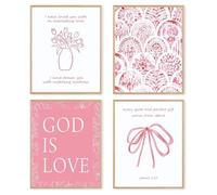 dzxnouart 4 cuadros con versículos para decoración de pared, lienzo cristiano rosa, impresiones florales, pósteres inspiradores para adolescentes universitarias, sin marco (21 x 30 cm)