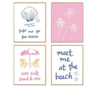 dzxnouart 4 cuadros de conchas preppy para pared, diseño de playa costera, surf, arte de pared, impresión tropical para sala de estar, dormitorio, comedor, sin marco (50 x 70 cm)