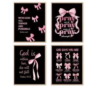 dzxnouart 4 lienzos de coqueta con lazo rosa para pared, versículos inspiradores negros, pósteres, impresiones estéticas para adolescentes, sin marco (40 x 50 cm)