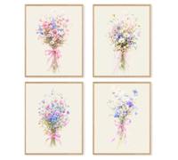 dzxnouart 4 lienzos de flores rosas, elegantes pósteres de flores silvestres, impresión botánica estética para dormitorio, baño, sin marco (30 x 40 cm)