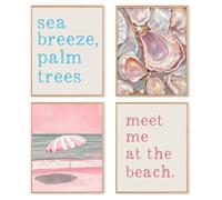 dzxnouart 4 pinturas de conchas de ostras con imagen de playa rosa, arte de pared para niñas, decoración estética de habitación de niñas, sin marco (40 x 60 cm)