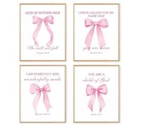 dzxnouart 4 pósteres de decoración de pared con lazo rosa de coqueta, versos inspiradores, imágenes de lazo para dormitorio, sin marco (21 x 30 cm)