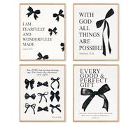 dzxnouart Juego de 4 pósteres de pared con versículos inspiradores y estéticos minimalistas, diseño de coqueta con lazo negro, para adolescentes universitarias, sin marco (40 x 50 cm)