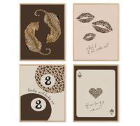 dzxnouart Juego de 4 pósteres modernos con estampado de leopardo de la suerte de 8 bolas, estética vintage para habitación femenina, sin marco (21 x 30 cm)