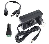 DZYDZR AC/DC Adaptador Fuente de Alimentación DC 12V 3A Adaptador de Corriente Enchufe de Pared 2,1/2,5mm x 5,5mm y Conector de Tira LED y Cable Divisor Y