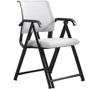 DZYHFCO DUANZEYUQA - Silla de oficina plegable con brazos, respaldo ergonómico de malla, asiento acolchado, silla de escritorio pequeña para computadora para espacios pequeños (gris)