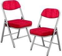 DZYHFCO DUANZEYUQA - Sillas plegables portátiles acolchadas de tela de metal para el hogar, al aire libre y la oficina con respaldo contorneado, (rojo)