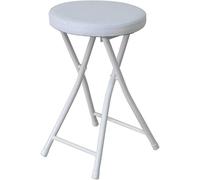 DZYHFCO DUANZEYUQA Taburete plegable portátil con asiento tapizado de cuero, marco de metal, taburete de bar resistente para cocina (blanco, altura 19 pulgadas)