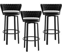 DZYHFCO HerfsT - Juego de 3 taburetes de bar giratorios de terciopelo de 75 cm con respaldo y reposapiés tejidos