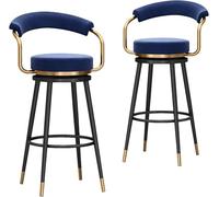 DZYHFCO Sillas de bar contemporáneas de terciopelo con respaldo, asientos acolchados y base de metal, perfectas para encimeras de cocina e islas (azul, 65 cm)