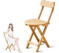DZYHFCO Taburete de bar plegable portátil de 19/25/27 pulgadas con marco de bambú, silla alta plegable, asiento de ratán y respaldo (47 cm)