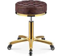 DZYHFCO Taburete giratorio para salón de belleza con ruedas y base de acero inoxidable, altura ajustable, cojín redondo de cuero, taburete rodante para trabajo, tatuaje, salón, oficina (marrón)