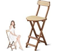 DZYHFCO Taburete plegable de bambú de 25 pulgadas con respaldo cómodo, silla alta plegable de 27 pulgadas, asiento de ratán para cocina (62 cm)