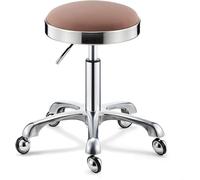 DZYHFCO Taburete redondo con ruedas con base plateada, taburete giratorio de altura ajustable, asiento de piel sintética para salón, (D)
