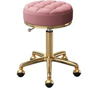 DZYHFCO Taburete redondo con ruedas, silla giratoria de altura ajustable con base de acero dorado de 5 garras y ruedas de tierra (rosa)