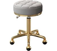 DZYHFCO Taburete redondo con ruedas, silla giratoria de altura ajustable con base de acero dorado de 5 garras y ruedas de tierra (gris claro)