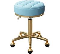 DZYHFCO Taburete redondo con ruedas, silla giratoria de altura ajustable con base de acero dorado de 5 garras y ruedas de tierra (azul claro)