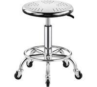 DZYHFCO Taburete rodante resistente - Silla giratoria ajustable con capacidad de 440 libras con base de acero inoxidable 304 de 5 ruedas y redonda