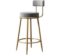 DZYHFCO Taburetes de bar modernos para mostrador de casa, silla lateral redonda de terciopelo dorado con respaldo bajo con patas de hierro (gris, 66 cm, 1 pieza)