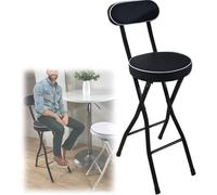 DZYHFCO Taburetes de bar plegables blancos, asiento acolchado, patas de metal y reposapiés para desayuno de cocina, altura de sentado de 61 cm (negro, 1 unidad, altura sentada de 66 cm)
