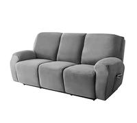 DZYP Funda de Sillón Relax Reclinable 3 Plazas, Terciopelo 8 Piezas Elástico Suave Funda de Sofá con Bolsillos Laterales Protector de Muebles para Sala de Estar (Gris Oscuro)