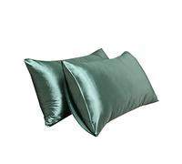 DZYP Fundas De Almohada, Paquete De 2, Color Sólido De Seda De Imitación De Cierre De Almohada Estándar Protectores Casos Sin Almohada, Agradable A La Piel Transpirable. (Verde,51x76CM)