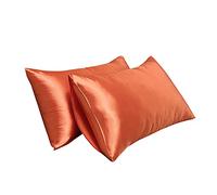 DZYP Fundas De Almohada, Paquete De 2, Color Sólido De Seda De Imitación De Cierre De Almohada Estándar Protectores Casos Sin Almohada, Agradable A La Piel Transpirable. (Naranja,51x91CM)