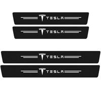 DZYYDS Coche Estribos Pegatinas para Tesla Model X,Fibra Carbono Película Protectora Umbral Puerta Bienvenidos Pedal Protección con Logo Emblema Decoración Accesorios Coche