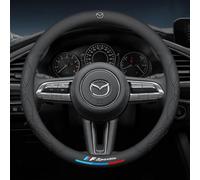 DZYYDS Funda Volante Coche para Mazda CX-5 2012-2015,Microfibra Cuero Cubierta de Volante con Coche Logo Emblemas Protector de Volante Coche Accesorios Interior Decoracion,A2-Black