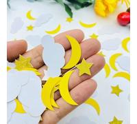 E-ASUM Confeti de papel con estrellas doradas con purpurina, luna amarilla y nubes blancas, decoración de mesa para baby shower, verano, cumpleaños, boda, fiesta temática, 100 unidades