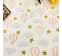 E-ASUM Confeti de papel con estrellas doradas con purpurina, nubes blancas y globos de aire caliente rosados para niños, niñas, baby shower, verano, cumpleaños, boda, decoración de fiesta temática,