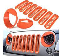 E-cowlboy Insertos de malla de rejilla delantera y cubierta de faro para Jeep Wrangler JK JKU Unlimited Sport Rubicon Sahara Clip en la cubierta de la parrilla del protector de la cubierta de la parrilla de Angry Bird Faro Bisels Trim (naranja mate)