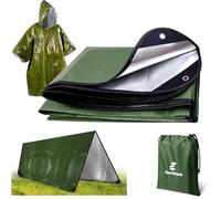 E EASTSTORM Manta de Emergencia Pesada de 7 x 5 pies con Poncho de Lluvia, Bolsa Gruesa de Rescate de Supervivencia, Reutilizable, Lona Reflectante Impermeable, Tres Capas de protección para Acampar
