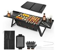E EASTSTORM Parrilla portátil de carbón de mesa, mini barbacoa plegable de uso instantáneo con control de calor de 3 niveles para camping y jardín