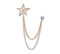 E Fashion Rhinestone Star Brooch Tassel Chain Lapel Pin and Brooches Suit Shirt Badge Corsage for Men Accessories Gifts (Gold)
