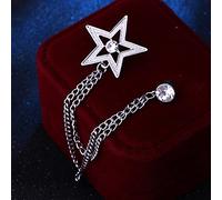 E Fashion Rhinestone Star Brooch Tassel Chain Lapel Pin and Brooches Suit Shirt Badge Corsage for Men Accessories Gifts (Silver)
