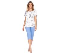 e.Femme® Jana 1168 - Pijama de manga corta para mujer, pantalones capri 100% algodón, azul, 56