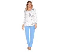 e.Femme® Jana 1205 - Pijama para Mujer, Manga 7/8, pantalón Largo, 100% algodón, Azul, 56