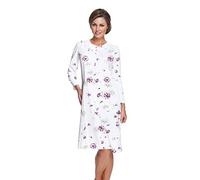 e.Femme® Kate 1029 - Camisón de Manga Larga para Mujer, 100% algodón, Blanco/Berenjena, 46