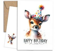 E&G Klasse Animal Aqaurell Tarjeta de felicitación postal con sobre de papel de estraza con animales dulces con estampado Happy Birthday (ciervo)