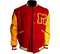 e Genius Chaqueta Icónica Pop Star para Hombre M Juckson Red Thriller Varsity Letterman Chaqueta Bomber - Chaqueta Bomber Clásica de Lana con Logo M, M