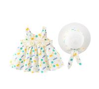 E Girl Cadenas Bebé Niña Vestido Tutú Verano Sin Mangas Espalda Descubierta Fiesta de Cumpleaños Vestidos Flor Lazo Sunress con Sombrero de Paja Conjunto de Danza del Vientre Niña, amarillo, 1-2 años