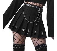 E-Girl Falda Plisada para Mujer, Estilo Harajuku Gótico, Cintura Alta, Punk, Dark Academia, Acampanada Estética Y2K Streetwear, Negro, S
