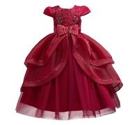 E-girl Vestido de niña de flores de princesa, vestido festivo para niños y niñas, sin mangas, tul, cuello redondo, vestido de línea A, vestido de fiesta, vestido de noche, 3-12 años, D369, borgoña, 5